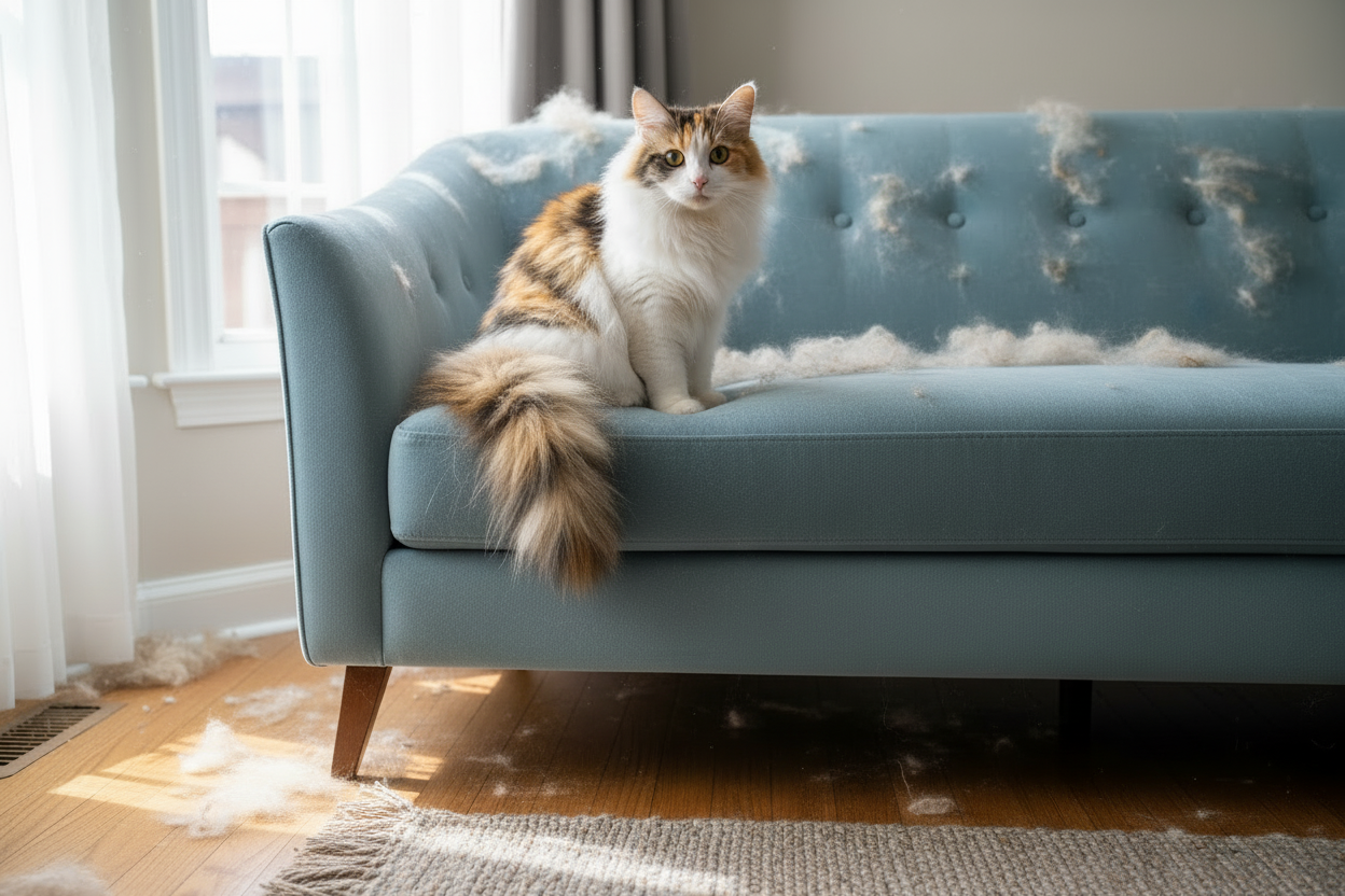 pet hair everywhere next to cute cat